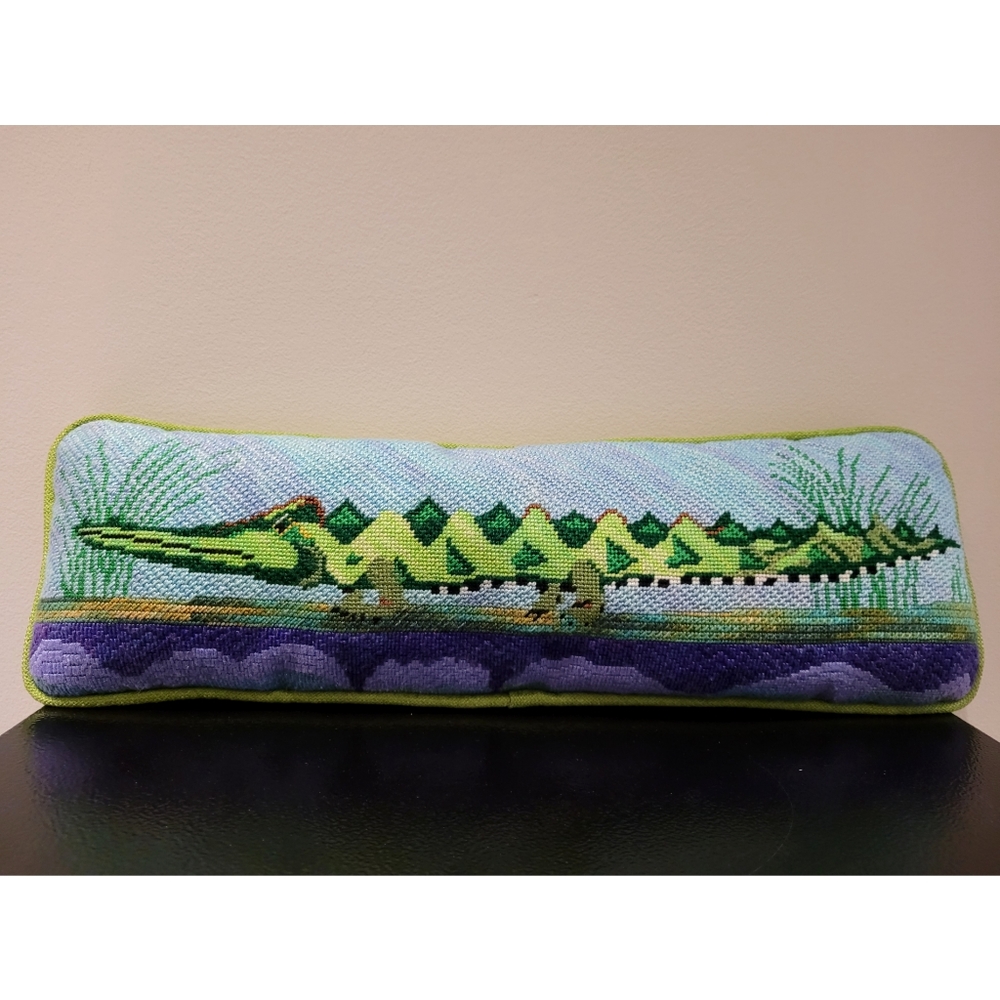 Vintage Needlepoint Alligator Pillow